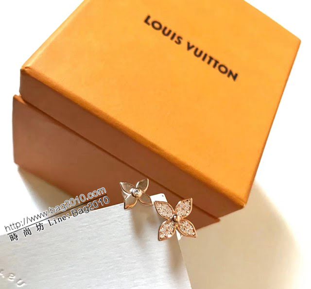 Louis Vuitton純銀飾品 路易威登滿鑽雙花四葉草戒指 LV雙花開口戒指  zglv2097